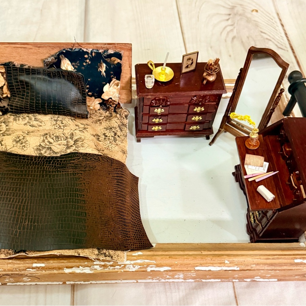 Miniature Bedroom Scene | Handcrafted Dollhouse Interior